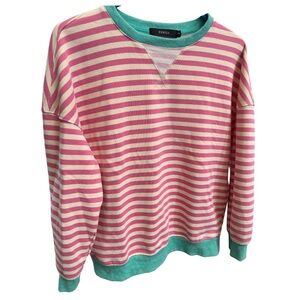 Zesica Pink and Green Striped Women's Crew Neck Sweater